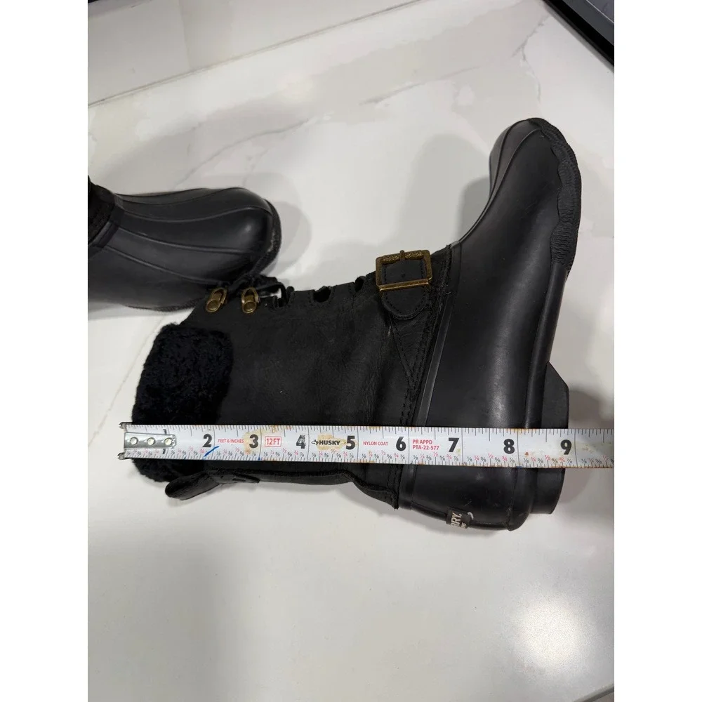 Sperry Saltwater Black Leather Duck Boots 3M Thinsulate Fur Trim Womens 8